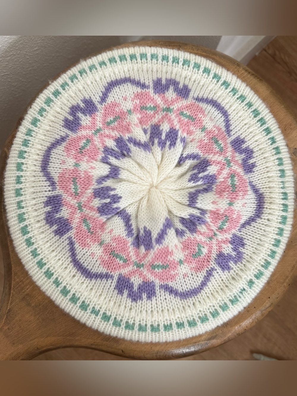Vintage 90s Pastel Fair Isle Knit Beret~ One Size